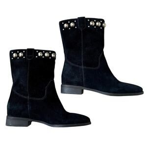 Michael Kors Black Suede Hayes Studded Ankle Boots | 7M, Leather Booties, $250